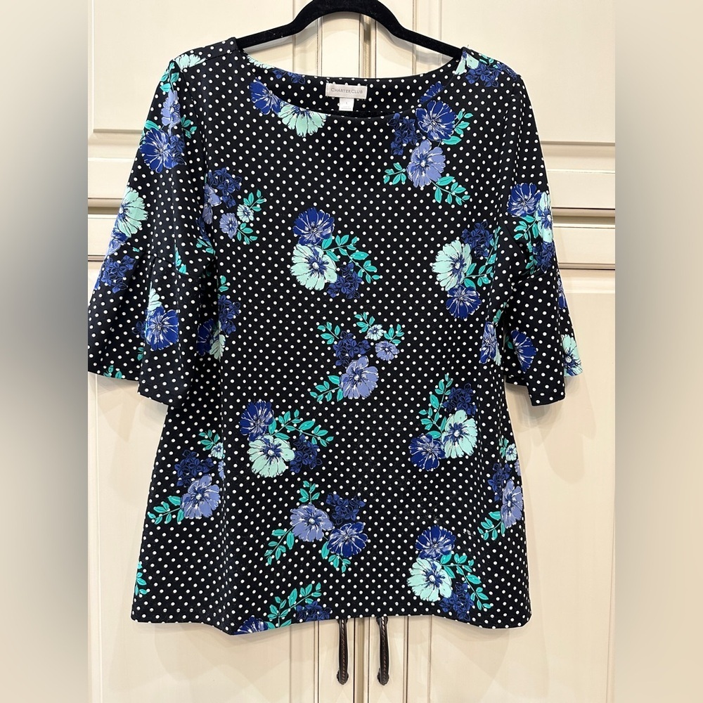 Floral Black and Blue Women's Top; Large